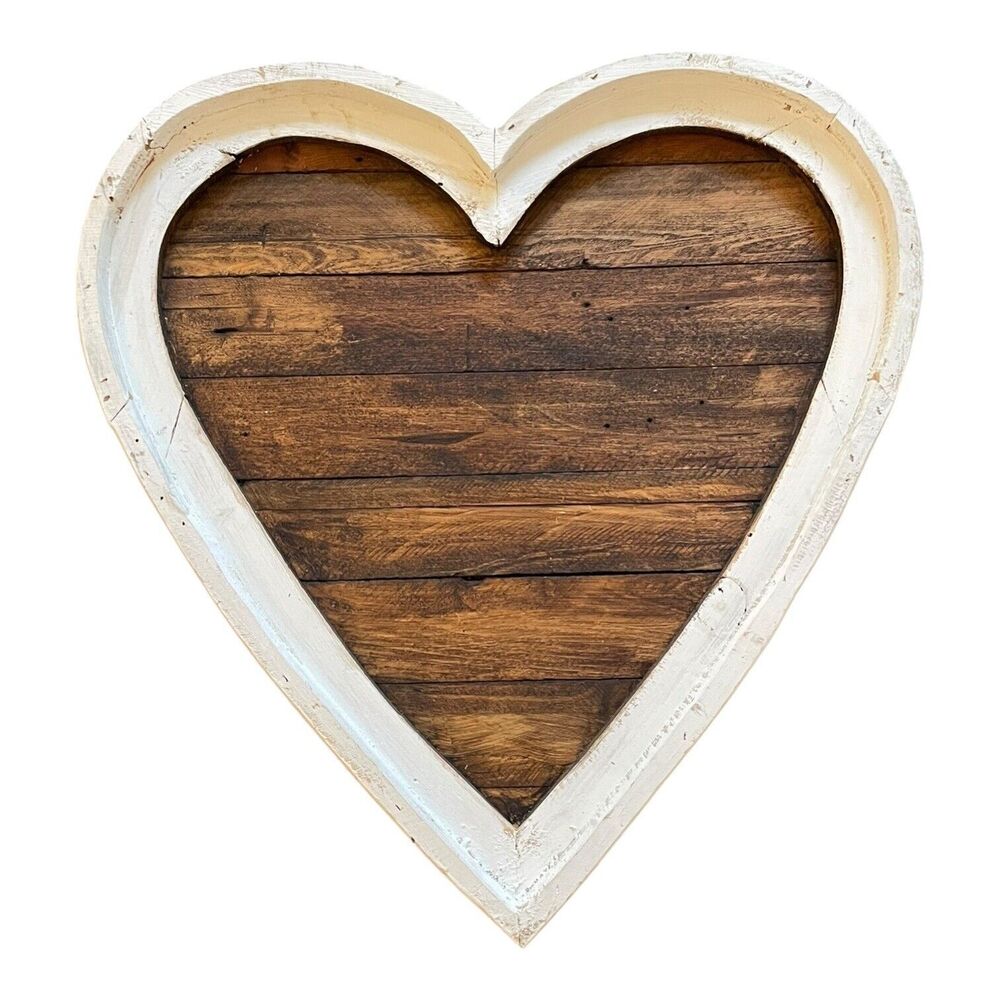 24" Wood Brown & White Heart Farmhouse Wall Decor